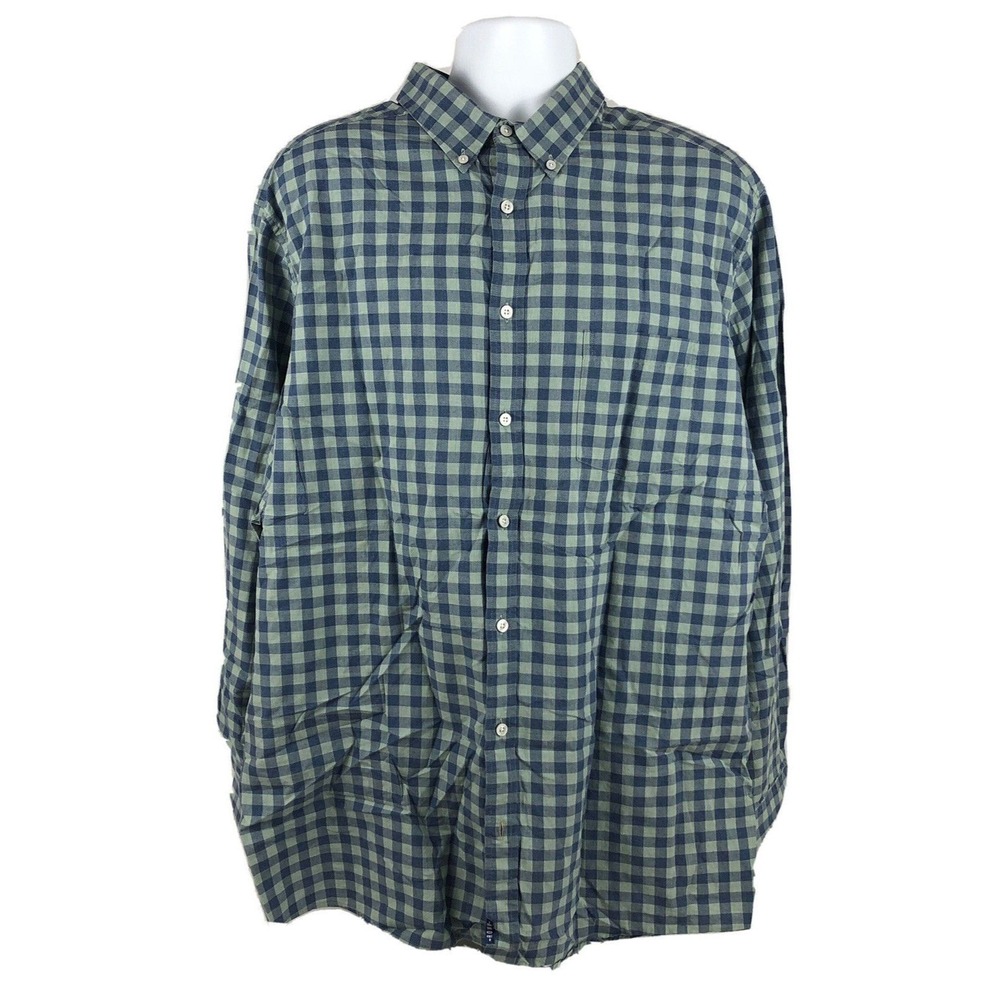 ROWM Long Sleeve Button Up Shirt Size 2XT Cotton Blues and‎ Green Plaid Checks